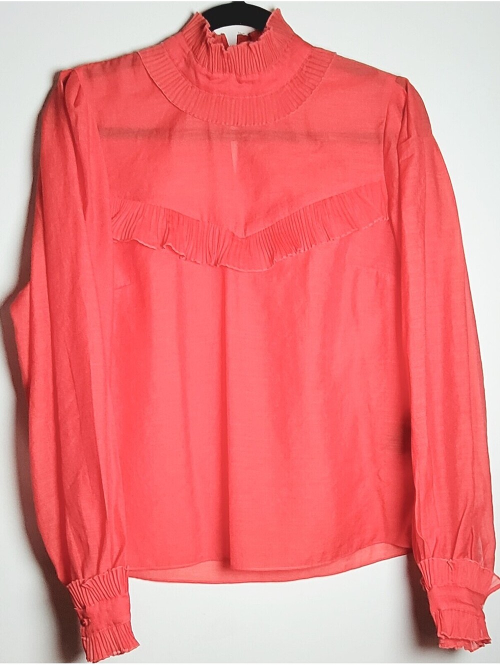H&M Long Sleeve Sheer Ruffle Blouse Size US 10